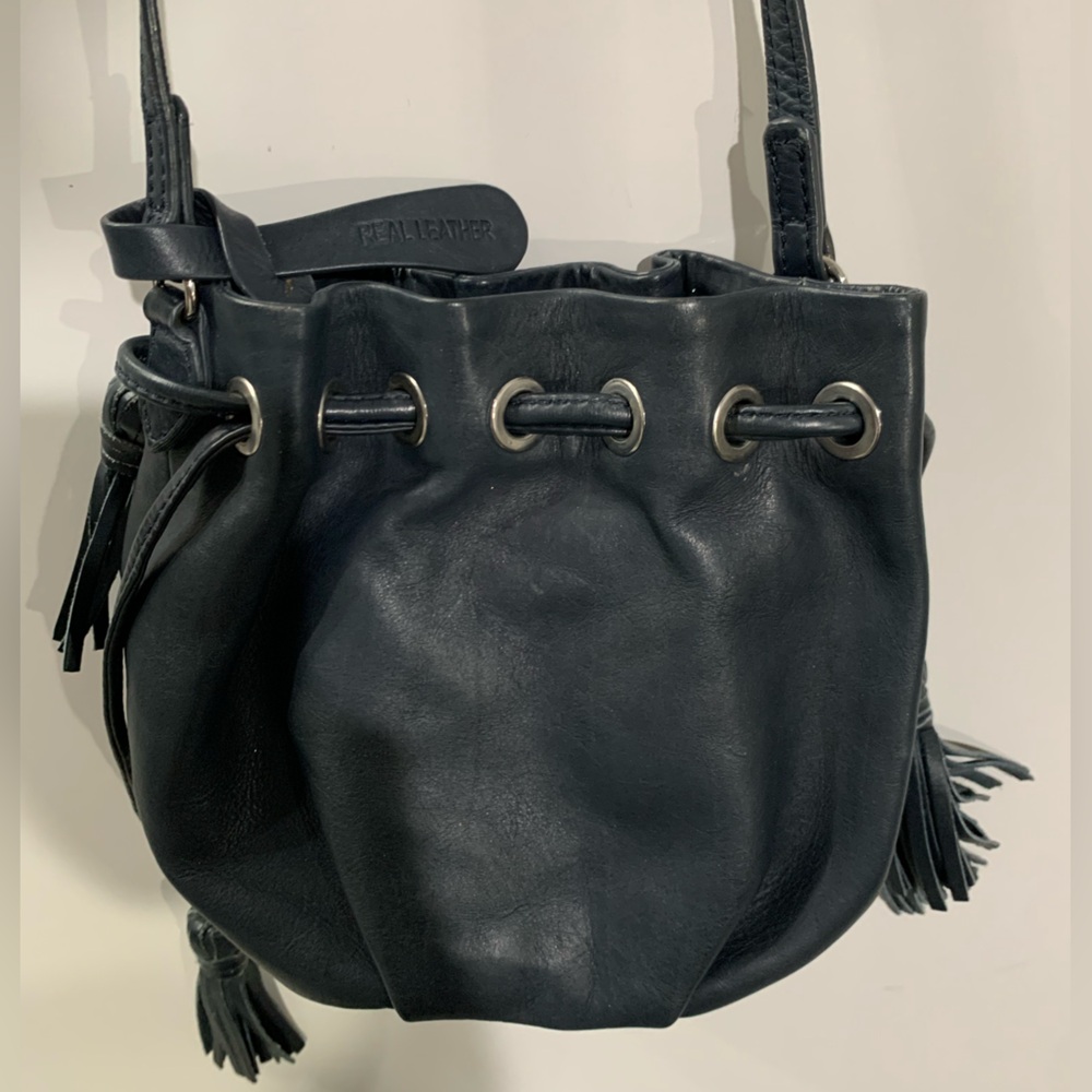 Topshop navy blue Drawstring bucket Crossbody Bag